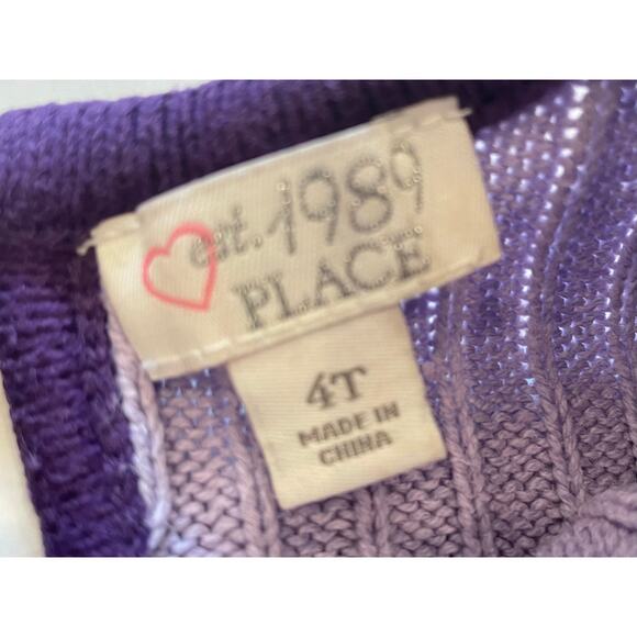 Children's Place Cotton Blend Long Sleeve Ribbed Knit Purple Sweater Dress, 4T - Picture 6 of 7